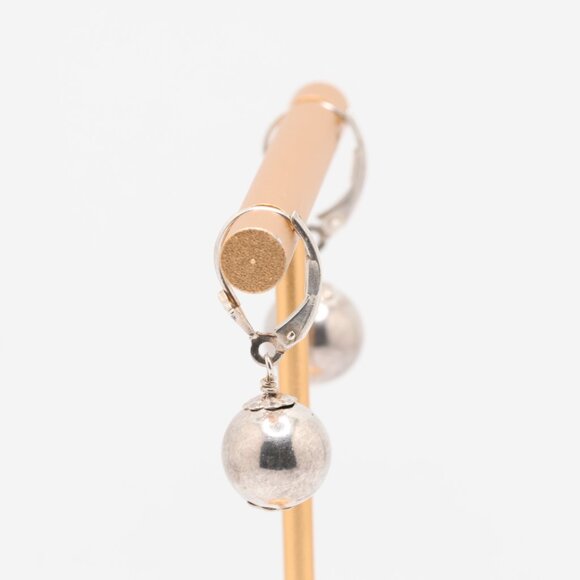 Vintage Sterling Silver Polished Ball Lever Back Earrings - Picture 6 of 7